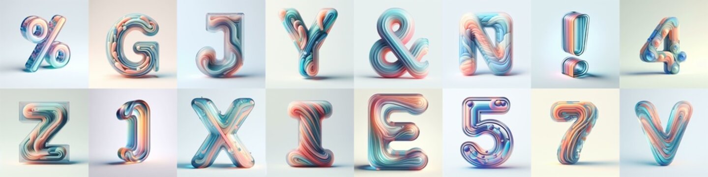pastel colors blend glass 3D Lettering Typeface. AI generated illustration