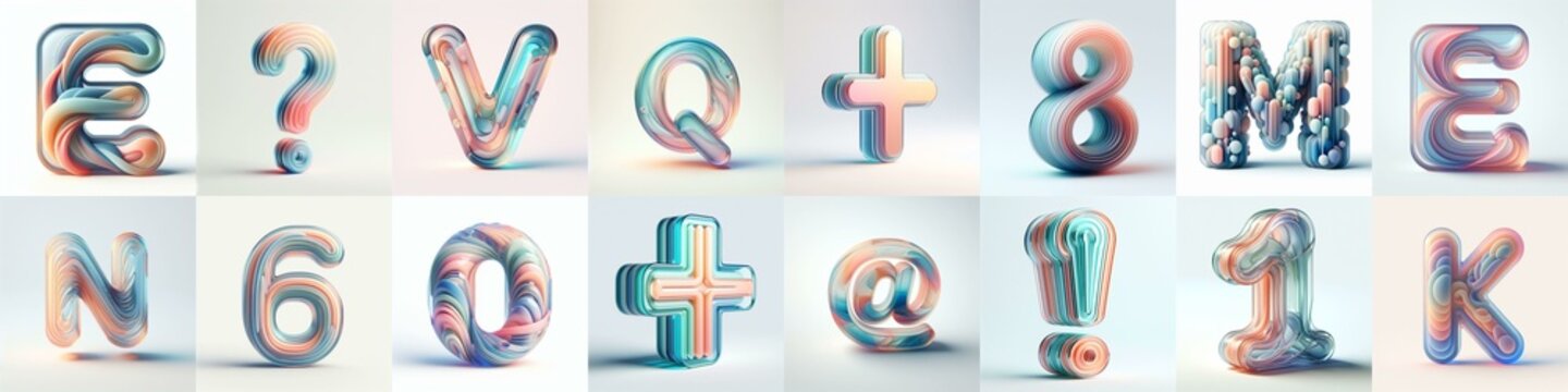 pastel colors blend glass 3D Lettering Typeface. AI generated illustration