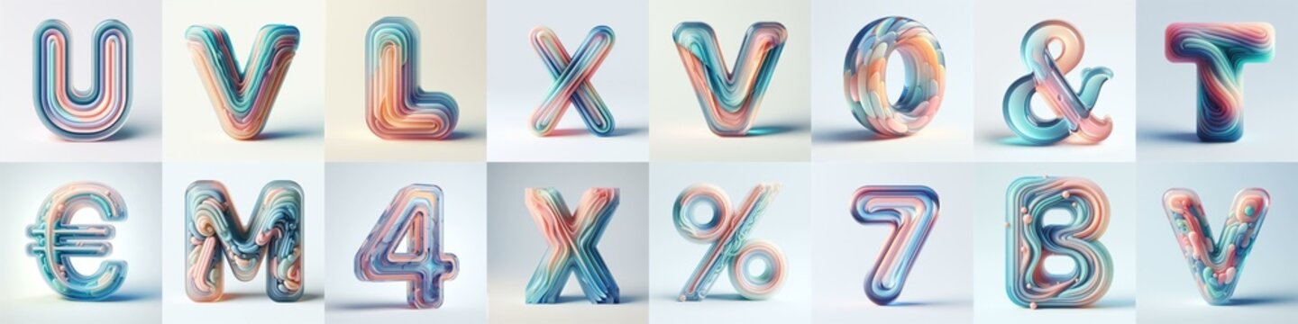 pastel colors blend glass 3D Lettering Typeface. AI generated illustration
