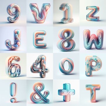 pastel colors blend glass 3D Lettering Typeface. AI generated illustration