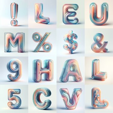 pastel colors blend glass 3D Lettering Typeface. AI generated illustration