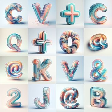 pastel colors blend glass 3D Lettering Typeface. AI generated illustration