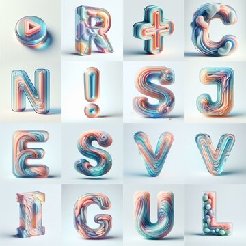 pastel colors blend glass 3D Lettering Typeface. AI generated illustration