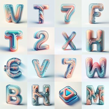 pastel colors blend glass 3D Lettering Typeface. AI generated illustration