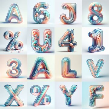 pastel colors blend glass 3D Lettering Typeface. AI generated illustration