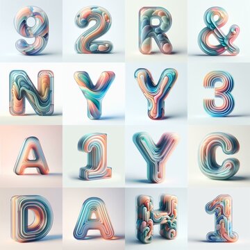 pastel colors blend glass 3D Lettering Typeface. AI generated illustration