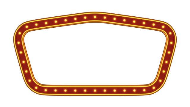 Red frame gold border light glow retro advertising sign on white background. 3d rendering