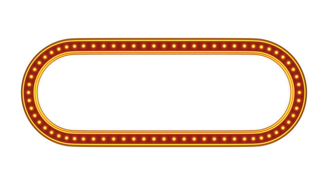 Red frame gold border light glow retro advertising sign on white background. 3d rendering