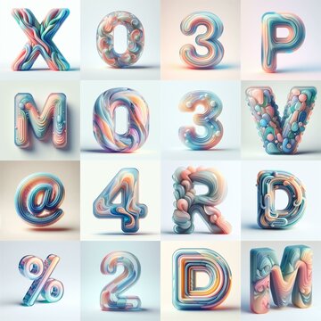 pastel colors blend glass 3D Lettering Typeface. AI generated illustration