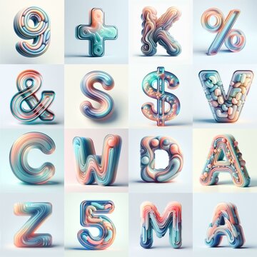 pastel colors blend glass 3D Lettering Typeface. AI generated illustration