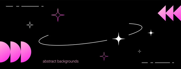 Poster - Background with white oval frame in retro y2k aesthetic, web banner, vector abstract art with graphic shapes, frames and stars.