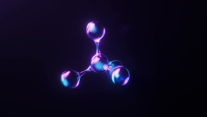 Wall Mural - Loop animation of molecule with dark neon light effect, 3d rendering.