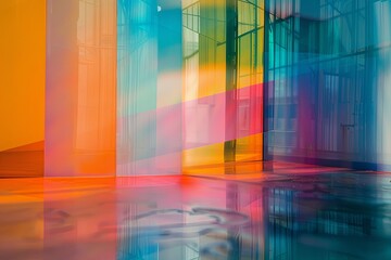 Poster - A geometric abstract representation of a building characterized by a vibrant array of colors. Generative AI