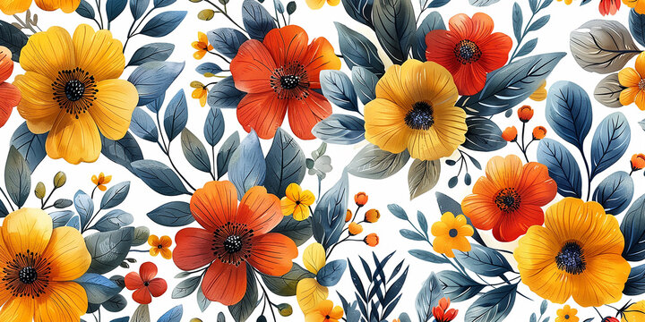 Beautiful wide floral poster pattern on a white background