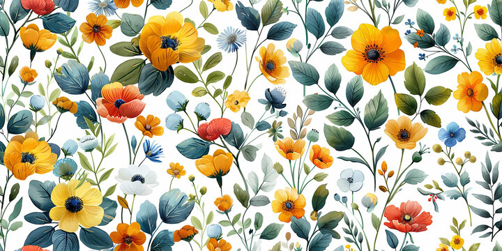 Beautiful wide floral poster pattern on a white background