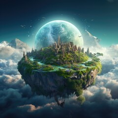 Wall Mural - Illustration of planet Earth with light and clouds in outer space