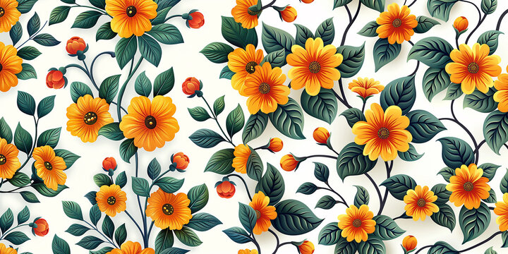 Beautiful wide floral poster pattern on a white background