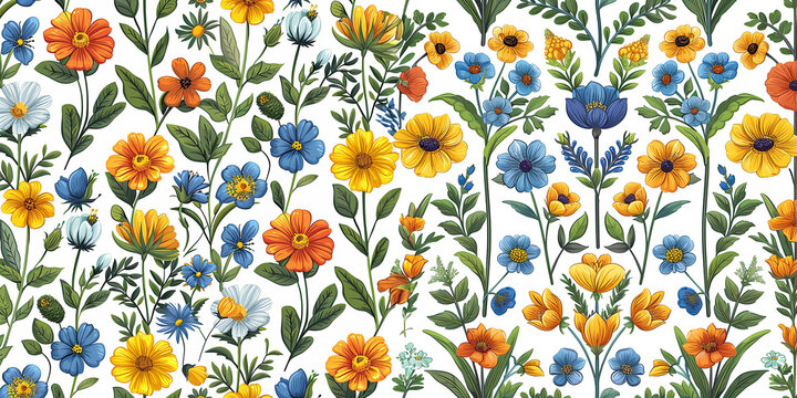 Beautiful wide floral poster pattern on a white background