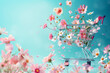 © Femmes.Digital - Creative spring concept with shopping trolley with flying flowers. Sale, shopping for the holidays, Mothers Day, Women's Day, Valentines Day or Birthday.