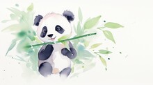 Panda Eating Bamboo Lifestyle Shot Candid Angle Soft Lighting Patelcolorwatercolorminimalanime