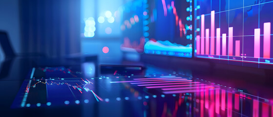 Poster - room with infographic screens, charts, investment information