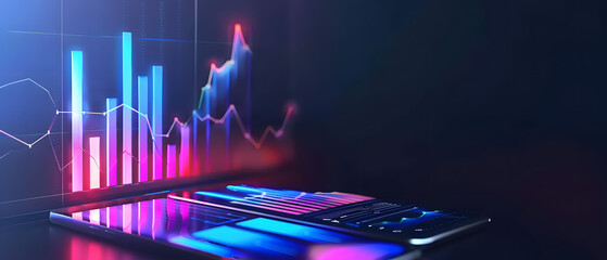 Poster - Laptop with stock market chart on screen. 3d illustration.