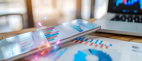 Poster - Finance graph on the screen of a smartphone. 3d rendering