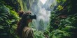 Woman in Virtual Reality Headset Exploring Mysterious Jungle, To showcase the potential of virtual reality technology for improving physical