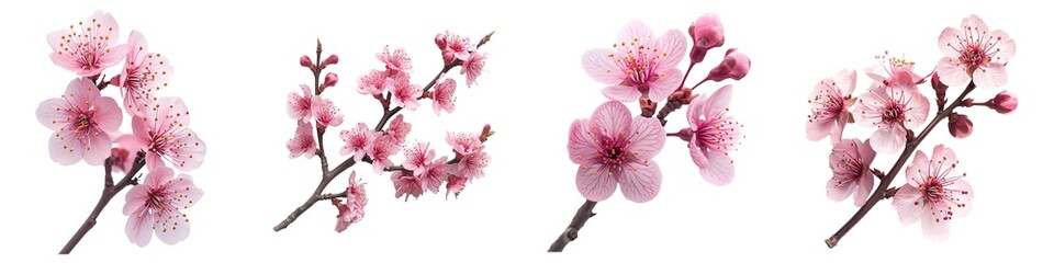 Wall Mural - Set of cherry blossom branches isolated on transparent background
