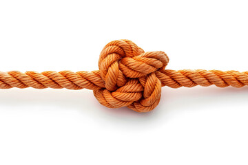 Knot on orange rope isolated on white