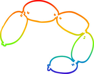 rainbow gradient line drawing cartoon string of sausages