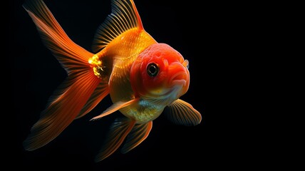 very dynamic orange fish on a black background, in the style of light red and light gold, AI Generative