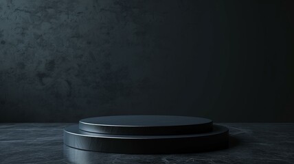 Empty black podium on dark background. 3D rendering., AI Generative