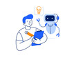© jenny on the moon - A man uses a chatbot or AI assistant to generate ideas. An artificial intelligence tool for work, study, creativity, and productivity. Vector flat illustration isolated on a white background.