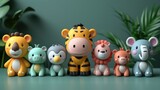 Fototapeta Pokój dzieciecy - 3D cartoon animals with green background --ar 16:9 --stylize 750 