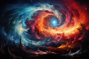 Wall Mural - Endless universe with stars and spiral galaxy in outer dark space
