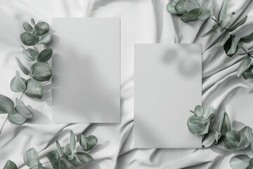 Sticker - Two white papers with green leaves in the background