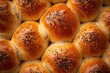 Close up of lush buns with sesame and poppy seeds. Home baking concept