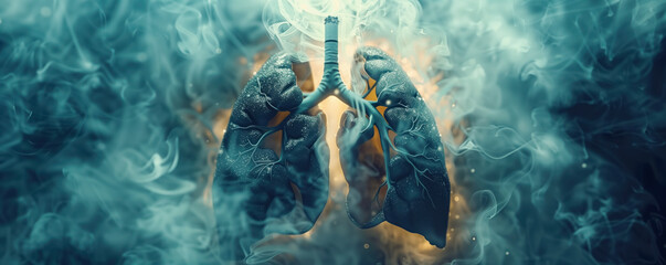 Abstract background with black lungs of a smoker and cigarette. Illness and healthy lifestyle concept.