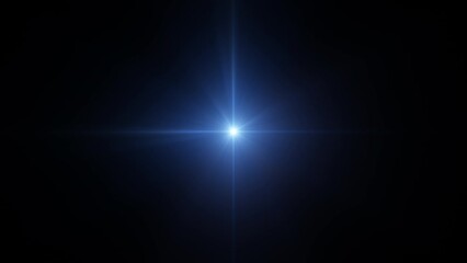 Wall Mural - abstract loop center flickering glow blue star optical shine light lens flares animation on black ba