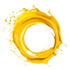 Canvas Print - Yellow paint oil splash with circle shape on white background