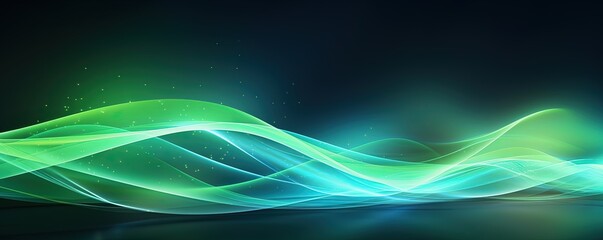 Poster - abstract futuristic background with green blue glowing neon moving high speed wave lines and bokeh lights. Data transfer concept Fantastic wallpaper