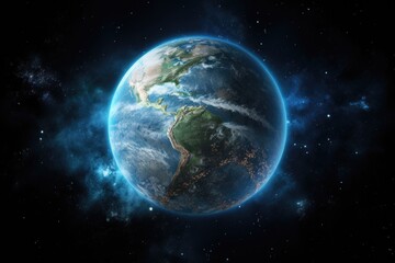 Wall Mural - Illustration of planet Earth with light and clouds in outer space