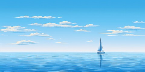Wall Mural - Tranquil scene of a solitary sailboat on a calm blue ocean under a clear sky with horizon in the distance