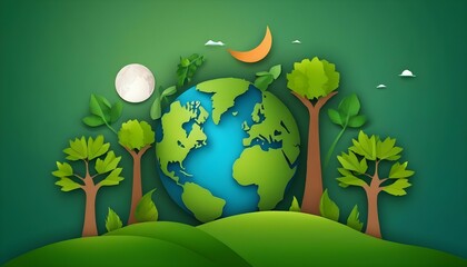 Wall Mural - Paper art , Ecology and world water day , Saving water and world Environment day, environmental protection and save earth water created with Generate Ai.