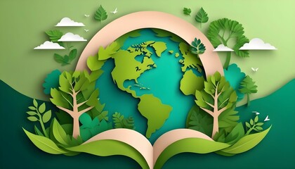 Wall Mural - Paper art , Ecology and world water day , Saving water and world Environment day, environmental protection and save earth water created with Generate Ai.