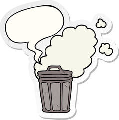 Wall Mural - cartoon stinky garbage can and speech bubble sticker