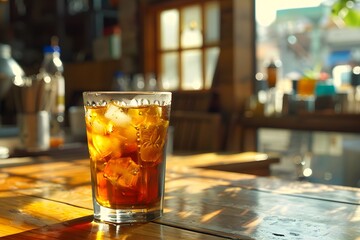 Poster - A glass of iced tea with ice cubes