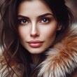 Woman with brunette hair wearing a fur coat
