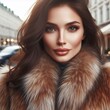 Woman with brunette hair wearing a fur coat